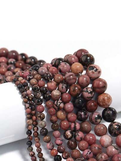 Đá Rhodochrosite đỏ tự nhiên, đường vân đen, hình tròn, kích thước 4/6/8/10mm, dạng hạt rời, dùng để làm trang sức DIY, vòng tay, dây chuyền và phụ kiện.