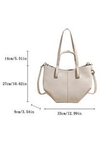 Women's Solid Color High-Quality Leather Large Capacity Handbag, Shoulder Bag, Tote Bag For Daily Use - Beige - View 9