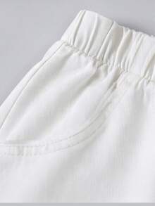 1pc Girl Casual Versatile Street Y2K Style Cat Graphic Straight Leg Jeans - White - View 4