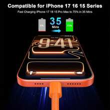 USB-C Fast Charging Cable Compatible With IPhone 17/16/15, USB-C To Type-C Charging & Data Cable (3.3/6.6/10ft Nylon Braided) For Indoor/Outdoor/Travel And Car Use, Fast Charging For IPhone 17/16/15/Pro/Pro Max, Android Phones - 橘色 - 查看 5
