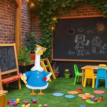 Porch Goose Outfit, Back To School Dress With Headband Glasses Goose Statue Clothes Garden Decoration - Blue - View 2