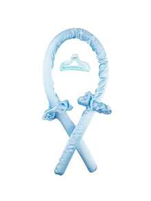 10件套睡眠美发造型工具套装，包含1个卷发棒、1个真丝枕套（呵护秀发和肌肤，皇家套装）、1个免加热真丝卷发器、1个夜间卷发器、1个柔软睡眠眼罩、1个真丝睡帽和必备睡眠套装 - 藍色 - 查看 10