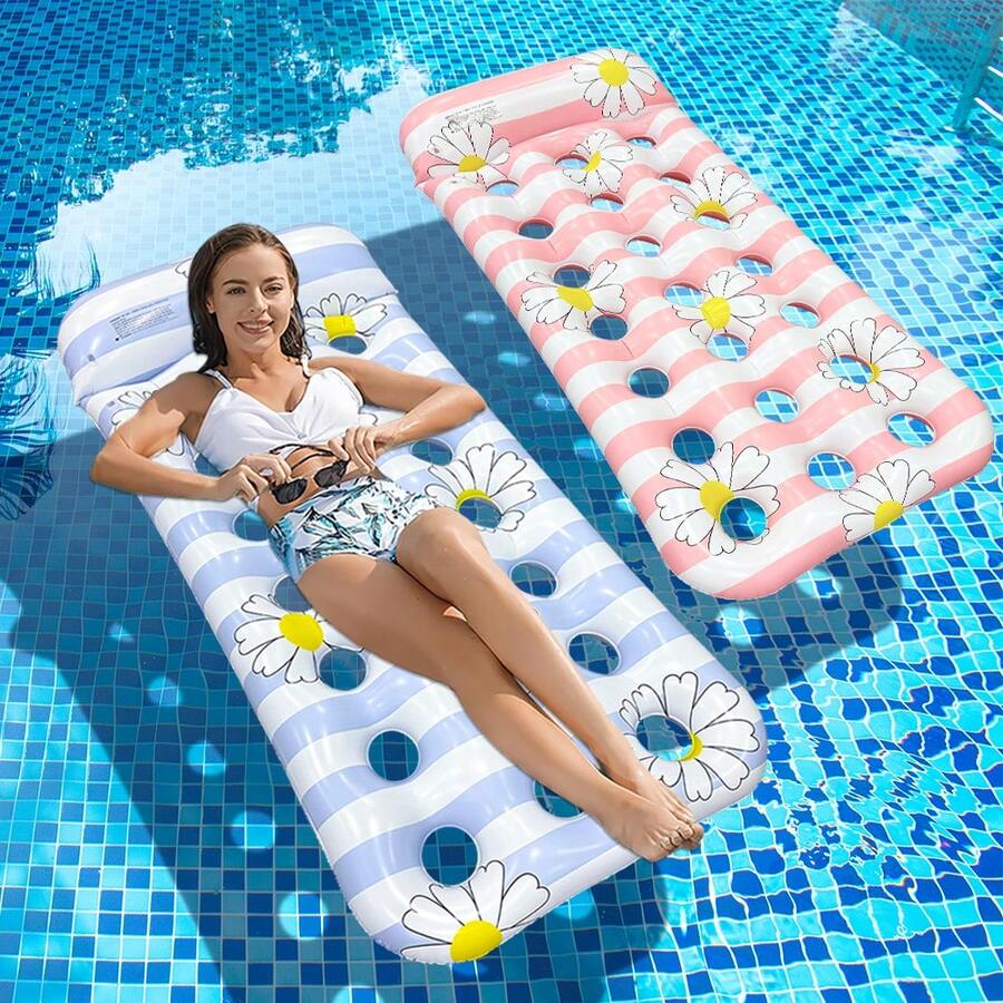 1 pezzo Piccolo galleggiante a forma di margherita forata, realizzato in materiale PVC rinforzato, sedia galleggiante per piscina, adatto per vacanze in spiaggia, feste in piscina, elementi essenziali da spiaggia, galleggiante per piscina - Multicolore - Visualizzare 1