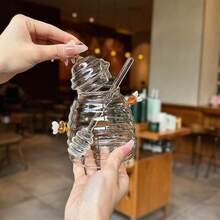 1 Set 500ML eleganter Honigtopf mit Bienen-Motiv und integriertem Löffel, hochwertig aus Borosilikatglas, luftdichter Deckel, hitze- und stoßfest, geeignet für Lebensmittelaufbewahrung in der Küche, Dekoration auf dem Esstisch, ideal als Geschenk für Imker und Köche - Transparent - Übersicht 9