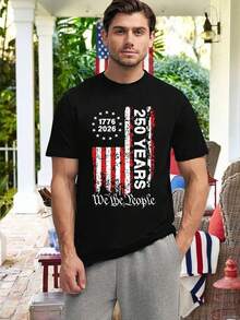 Men's 250th Anniversary US T-Shirt, American Flag T-Shirt, 4th Of July T-Shirt, 250th Anniversary Patriotic T-Shirts, Men's Cotton Graphic Tees And M - 黑色 - 查看 3