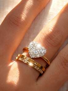 Nhẫn vuông vàng 14K đính 3 và 8 viên kim cương, kiểu dáng thời trang và sáng tạo, chất liệu thép không gỉ chống nước, không phai màu, thích hợp đeo hàng ngày, dự tiệc, làm quà tặng Ngày của Mẹ. - Vàng 5 - Xem 8