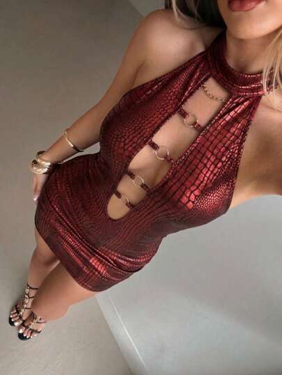 Vestido mini sin mangas con estampado de piel de serpiente para mujeres, vestido ajustado y sexy con recortes para discoteca, vestido de fiesta de verano elegante para club