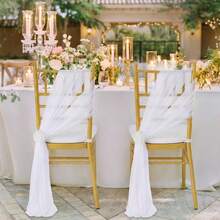 16pcs/Set Romantic Wedding Chair Sash Bow Decor, 20*275cm/7.8*108in Long Chiffon Ribbons For Wedding Aisle, Ceremony, Reception, Church, Party, Outdoor Decoration - White - View 6