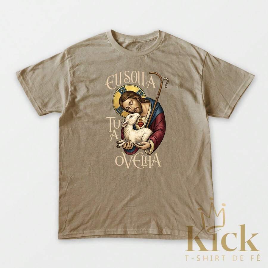 Women's Christian T-Shirt "Sheep Of Jesus," Religious Style, In Premium Cotton - Beige - View 1