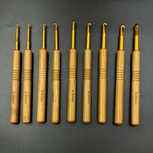 Bộ kim móc đơn đầu mạ vàng và bạc, dụng cụ đan móc thủ công DIY với cán bằng tre cacbon hóa và đầu kim bằng nhôm. - A - Xem 3