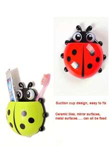 1pc Toothbrush Holder,Ladybug Design Toothbrush Holder,Wall-Mounted Toothbrush Storage Rack,No-Punch Wall-Mounted Storage Rack, Ladybug Wall-Mounted Bathroom Organizer,Suction Cup Bathroom Storage Box,Multifunctional Toothpaste Toothbrush Holder - Multicolor - View 5