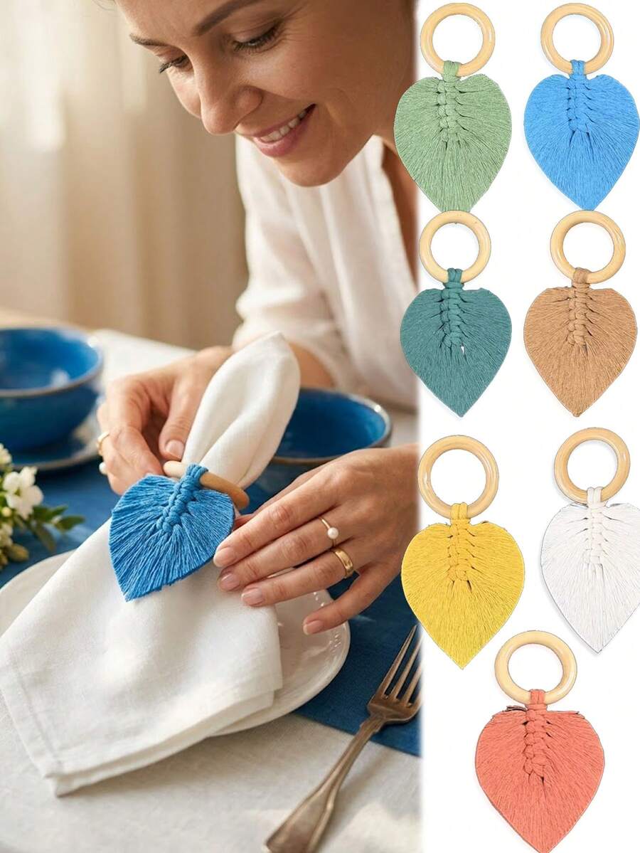 1件手工编织波西米亚风树叶餐巾环花环，乡村农舍装饰，祈祷墙挂树叶餐巾环，婚礼家居装饰，木质餐巾环，餐桌装饰，复活节农舍餐巾环，波西米亚风餐桌装饰，春季派对，婚礼，节日晚餐