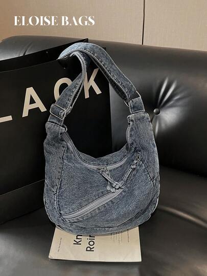 Túi hình lưỡi liềm bằng vải canvas mài cổ điển, dây đeo có thể điều chỉnh, thiết kế nhiều ngăn khóa kéo, túi đeo vai thông thường, túi xách tay dung tích lớn dành cho người đi làm, túi đeo chéo đi mua sắm hàng ngày cho học sinh, túi đeo vai đa năng phong cách retro Y2K hậu tận thế của Mỹ, chất liệu vải canvas bền chắc, nhiều ngăn chứa đồ, phù hợp với nhiều trang phục.