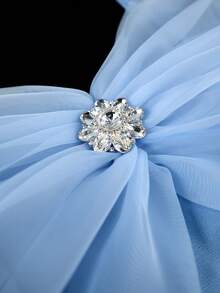 Women Blue Fitted Off Shoulder Mermaid Dress Spaghetti Straps Rhinestone Spring Summer Evening Party Wedding Guest Dress - Baby Blue - View 7