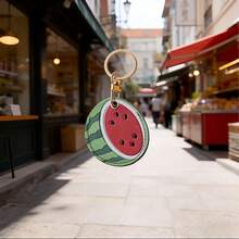 Móc khóa hình trái cây dễ thương làm từ da, dâu tây, táo, chuối, dưa hấu, phụ kiện túi xách - Nhiều màu - Xem 2