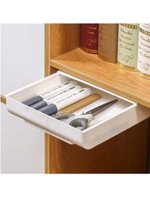 1 pieza Caja de almacenamiento estilo cajón invisible, organizador de escritorio para artículos de papelería, almacenamiento oculto en la parte inferior del escritorio del dormitorio, sin necesidad de perforar - Multicolor - Ver 7