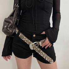 Women's Rhinestone Belt, Fashionable Wide Leather Belt With Pin Buckle, Full Rhinestone Inlay, Leopard Print - 豹紋 - 查看 2