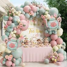 128pcs Tea Party Themed Balloon Arch Set, Includes Teapot-Shaped Foil Balloons And Yellow, Blue, And Pink Latex Balloons. Perfect For Birthday Parties, Baby Showers, Garden Parties, Sorority Parties, Afternoon Teas, And Spring Floral-Themed Party Decorations. - View 4