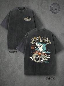 Vons Dutchs Hit The Road Shark Motorcycle Vintage Washed Cotton T-Shirt, Flying Eyeball Hot Rod Vintage Washed T-Shirt, Retro Kustom Kulture Graphic Tee, Double-Sided Print, High Quality T-Shirt, Classic Washed Shirt, Washed Pure Cotton T-Shirt, Casual Style, Perfect Gift Choice, Comfortable, Fashion Street Style Pure Cotton T-Shirt. And A Thoughtful Personalized Gift For Family And Friends. Suitable For Everyday Summer Wear, Outdoor Leisure And Back-To-School Outfits. - màu đen - Xem 1
