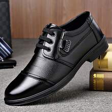 Zapatos de piel casuales con cordones para hombres, apropiados para negocios y bodas - Negro - Ver 17