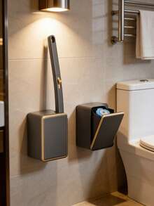 1 set Nouveau système de nettoyage de toilette de salle de bain, kit de nettoyage de toilette avec tête de brosse jetable remplaçable, élégant gris canon avec bordure dorée, livré avec 3 têtes de brosse interchangeables, support de rangement intégré, brosse de toilette sans contact, accessoire de décoration de salle de bain, idéal pour nettoyer les toilettes, le lavabo, la baignoire, excellent cadeau de pendaison de crémaillère ou de fête pour la famille et les amis - Multicolore - Voir 9