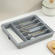 1 pièce Grand organisateur de couverts en plastique réglable, plateau de tiroir de cuisine extensible, convient pour une utilisation domestique en cuisine - Multicolore - Voir 4
