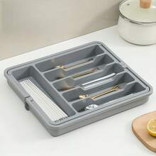 4pcs Large Plastic Cutlery Organizer Tray, Adjustable & Expandable Kitchen Drawer Divider, Suitable For Home Kitchen Use - Multicolor - View 6