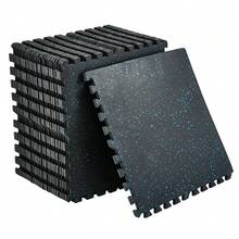 ShiningLove 12 Tiles/24Tiles High-Density EVA Foam Gym Floor Mats 48 Sq Ft/96 Sq Ft – 0.56" Thick, Waterproof Non-Slip Interlocking Tiles For Home Gym & Garage - 黑/藍 24 塊磁磚 - 查看 1