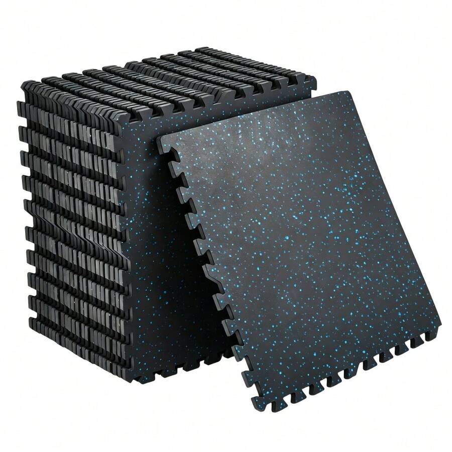 ShiningLove 12 Tiles/24Tiles High-Density EVA Foam Gym Floor Mats 48 Sq Ft/96 Sq Ft – 0.56" Thick, Waterproof Non-Slip Interlocking Tiles For Home Gym & Garage - 黑/藍 24 塊磁磚 - 查看 1