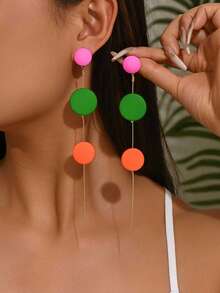 1 Pair Fashionable Minimalist Geometric Round DIY Pink Multi-Colored Ring Splicing Tassel Earrings, Starfish & Heart Styles With Faux Pearl Tassels, Multiple Options Available, Party Earrings For Girls, Suitable For Dates, Evening Dinners And Daily Wear For Women, Please Note Each Resin Piece May Have Injection Mold Flaws - Multicolor - View 1