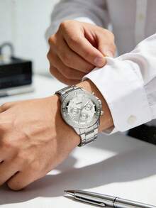 Đồng hồ bấm giờ thạch anh Fossil dành cho nam, dây đeo bằng thép không gỉ màu bạc, mặt số màu bạc, đồng hồ đeo tay thời trang dành cho nam, phù hợp cho đi làm hàng ngày và trang phục thường ngày, BQ2490 - Đĩa bạc ruy băng bạc - Xem 5