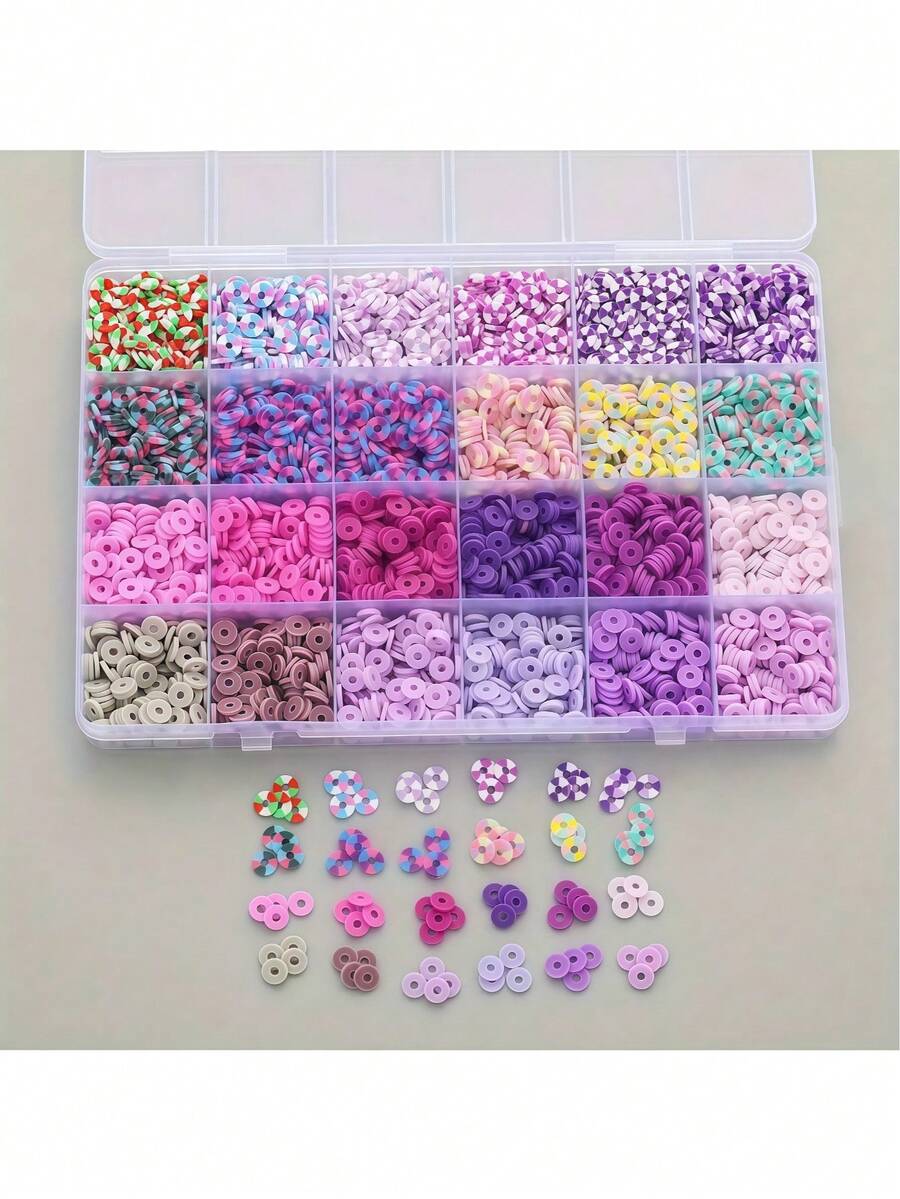 1 Box 4800pcs Assorted Color Polymer Clay Heishi Spacer Beads, Suitable For Necklace, Bracelet, Phone Chain, Jewelry Making DIY - Multicolor - View 1