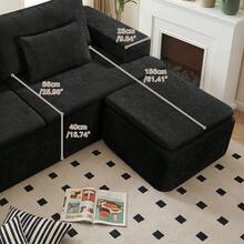 83"L-Shaped Boneless Couch,Modular Sectional Sofa With Moveable Ottoman & Deep Seat,Corduroy Upholstered Cloud Couches For Living Room Bedroom - Black - View 9