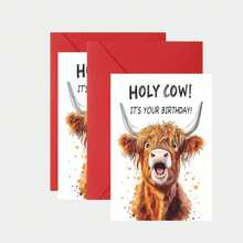 1 buc/2 buc felicitare de ziua de naștere/Crăciun cu o vacă Highland amuzantă - Design umoristic "Sfinte Vacă!", cadou pentru iubitorii de animale de fermă, prieteni și familie - Hârtie de carton de înaltă calitate cu textură confortabilă, cadouri de Crăciun - Seturi - Vizualizare 12