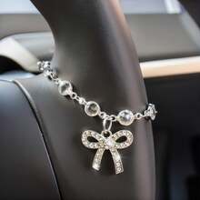 1 pieza Cadena de corbata de cristal brillante, decoración elegante para el volante del coche, accesorio refinado para el interior del coche de las mujeres - A - Ver 7