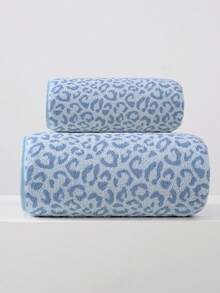 1pc/2pcs/3pcs Luxury Leopard Print Towel Set - Jacquard Coral Velvet, Ultra-Soft Plush Towels, Ideal For Bold Home Decor And Spa Setting - Blue - View 11