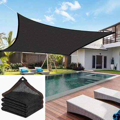 1pc Blackout Curtain, Thick Sunshade Canopy, UV Protection Anti-Fading Anti-Tear Anti-Rust Rectangular Sunshade, Curved Edge Shading Breathable Canvas, Suitable For Outdoor Patio/Lawn Garden, Black Sunshade Net - Densely Woven Thick Sunscreen Net - Household Balcony Courtyard Greenhouse Outdoor Cultivation Anti-Aging Shading Net With Edging And Holes