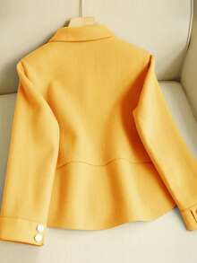 Áo khoác cardigan dài tay cổ ve lật kiểu dáng thanh lịch châu Âu và Mỹ dành cho nữ mùa thu đông, áo khoác len trơn màu phong cách Pháp thường ngày, thích hợp mặc hàng ngày. - gừng - Xem 3