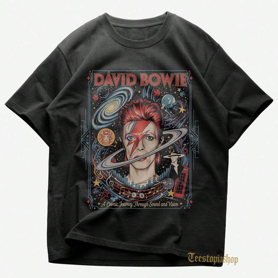David Bowie T-Shirt - Rock Music Shirt - David Bowie Aladdin Sane Shirt - David Bowie Heroes - David Bowie Merch - Unisex Rock Apparel - 黑色 - 查看 1
