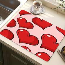 1 pièce Tapis de séchage pour comptoir de cuisine, Tapis absorbant antidérapant pour café, Décoration de comptoir résistante à la chaleur, Décoration de table à manger, Plusieurs styles disponibles, Tapis de décoration de la Coupe du monde pour la maison - cœur rouge ardent - Voir 11