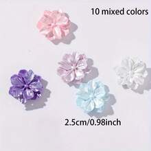 5/10/20pcs Pearlescent Camellia Resin Cabochons - Flower Design, Flat Back No Hole, Suitable For DIY Scrapbooking, Card Making, Hair Accessories And Jewelry Decoration, Shiny Rainbow Colors - Random Colors - Camellia - View 10