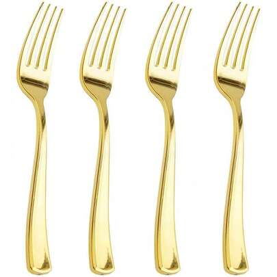 Goldenes Geschirr-Set, geeignet für Kuchen, Salate, Pasta, Desserts, Vorspeisen, ideal für Geburtstage, Hochzeiten, Partys, Familienfeiern, Team-Building, Outdoor-BBQs, Camping, Bankette, Muttertag, Weihnachten und andere Anlässe. Das Set beinhaltet einen kompletten Besteck-Set, Gabeln und Küchenutensilien.