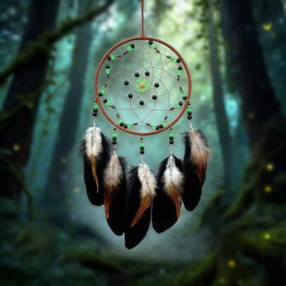 1pc Dreamlike Turquoise Tree Of Life Dreamcatcher Wall Hanging Decor With Colorful Feathers, Bedroom Decor, Romantic Boho Style, Home Decor, Room Decor, Wall Decor, Birthday/Graduation Gift