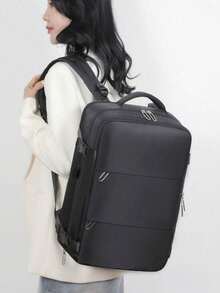 1 Piece Of Large-Capacity Backpack With Shoe Compartment, Casual Backpack With Charging Port, Portable Laptop Backpack For Hiking, Trekking, Outdoor Activities, Sports, Ideal For Students And Vacations. - 黑色 - 查看 1