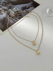 2pcs/Set Minimalist Vintage Fashion Metal Water Drop Pendant Long Necklace, Suitable For Women's Daily Wear, Casual, Romantic, Business Party Jewelry - 黃金2 - 查看 4