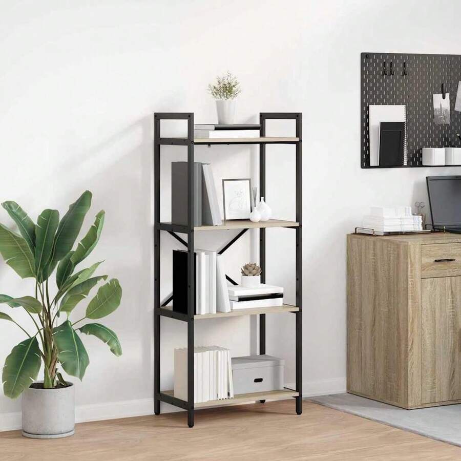 Roble Sonoma Madera de Ingenieria Libreria 56x34x133,5cm Biblioteca Almacenaje Organizacion Decoracion Moderno Estable Sala de Estar Dormitorio Cocina Pasillo Recibidor Interior - Marrón - Ver 1