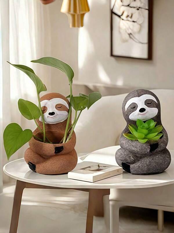 1 pieza Maceta de resina con diseño de perezoso - Diámetro grande, ligero, diseño moderno y lindo de animal, con cuerda colgante, adecuado para decoración interior/exterior con suculentas, flores pequeñas, decoración del hogar y el jardín