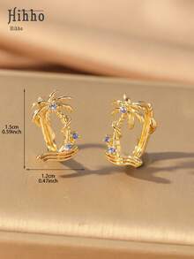 Hihho 1 paire de boucles d'oreilles à tige, créoles, méduses, étoiles de mer, tortues, palmiers, dauphins de la série océanique. Bijoux minimalistes multifonctionnels avec zirconium coloré, cadeau idéal pour les amateurs d'océan - Doré - Voir 12