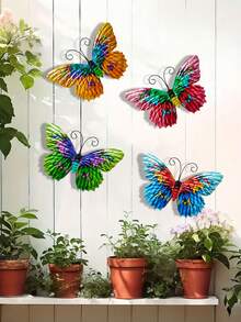Décoration extérieure papillon doré métallique, papillon en fer avec crochet, peint par pulvérisation et résistant à la rouille, convient pour le balcon, le jardin, la clôture, la cour, la décoration murale - Type B - Voir 2