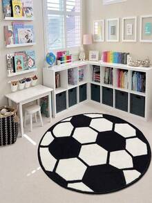 1pc Football Shaped Rug, Faux Wool Carpet, Room Decor, Anti-Slip Durable, Sound Insulation, Skin-Friendly Soft, Easy Clean, Indoor Doormat, Living Room Carpet, Bedroom Rug, Bathroom Mat, Washable Carpet, Home Decor, Floor Decoration, Floor Protection - Football - View 5